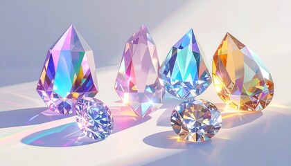 Colorful gems on a light background