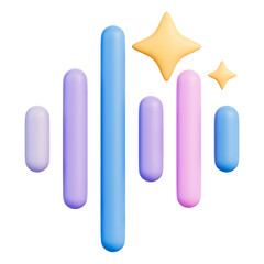 Voice sound waveform with equalizer bars for audio, podcast and speech, recording and streaming, music track, radio broadcast, frequency spectrum visualization, vocals, acoustic, 3d illustration