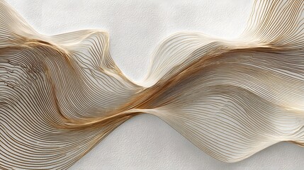 Elegant abstract flowing lines in beige and brown tones on a textured background