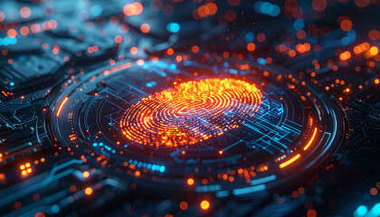 Cybernetic Fingerprint: A glowing digital fingerprint embedded within a circuit board signifies the intricate complexities of technology and security.