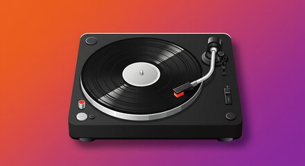 Fototapeta premium Vector illustration of a black turntable on gradient background with copy space