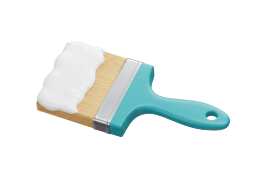 Isolated paint brush with white paint on bristles ready for home renovation or artistic project tool for painting walls and surfaces
