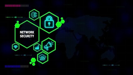 Network security conceptual illustration showcasing global business strategy, collaboration, and innovative ideas with modern abstract graphics and international connectivity elements. - Powered by Adobe