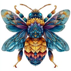 Fototapeta premium Vector illustration of a colorful bumblebee in a psychedelic art style, with intricate details and rich colors.