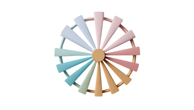 Colorful, radial, 3D wheel design with pastel shades