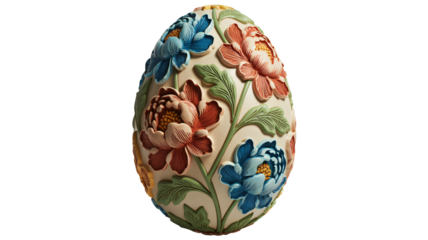 Exquisite ornate egg with floral relief art, perfect for decor