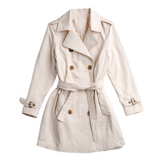 Cream-colored trench coat, double-breasted,  with belt