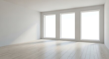Minimalist interior scene featuring natural light streaming in from windows