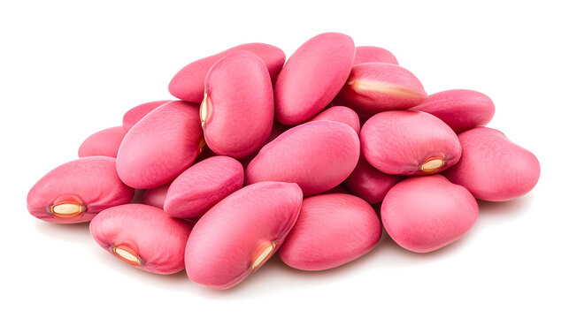 A wooden bowl filled with uncooked barbunya (cranberry beans) against a white background. Simple and natural presentation