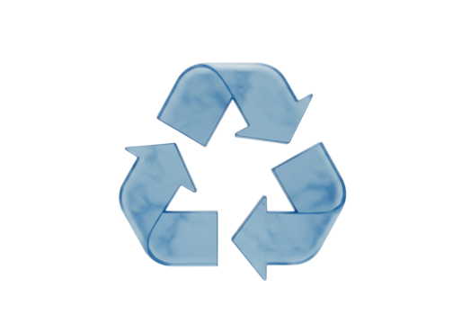 Isolated blue translucent recycling symbol environmental protection concept for sustainability and ecological responsibility