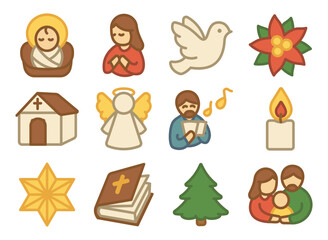 Set of Christmas vector icons. Flat colored Cristmas icons. Vector Illustration. Premium quality graphic design collection icons for websites, web design, mobile app