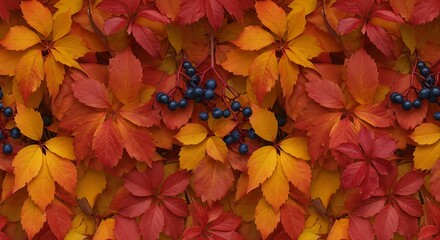 Vibrant autumn foliage with colorful leaves and berries closeup