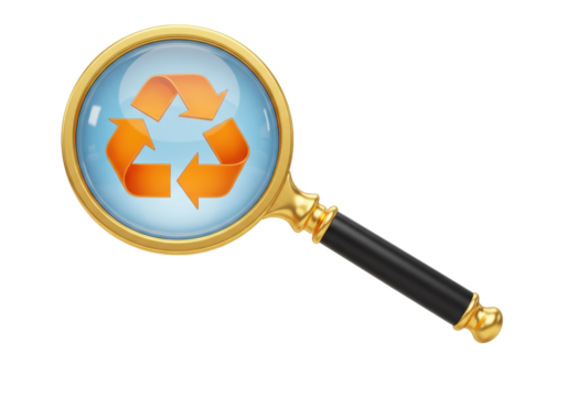Recycling symbol under magnifying glass PNG illustration isolated on transparent background Eco concept Environmental protection - Powered by Adobe