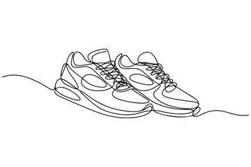 Vector illustration of sneakers sports shoes in a continuous one line. one line Icon drawing with white background