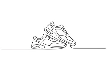 Vector illustration of sneakers sports shoes in a continuous one line. one line Icon drawing with white background
