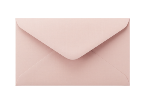Elegant light pink envelope PNG isolated on transparent background for invitations and greetings cards design Stationery mockup