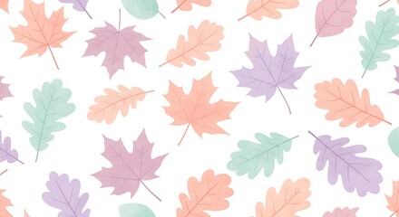 Watercolor leaf pattern illustration pastel colors autumn season design