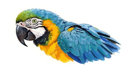 Obraz premium Vibrant blue and yellow macaw parrot portrait against white background