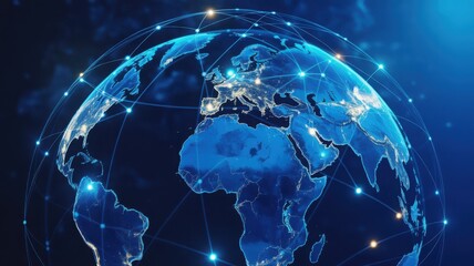 Fototapeta premium Global Network, Earth Map, Blue Connections, World Globe
