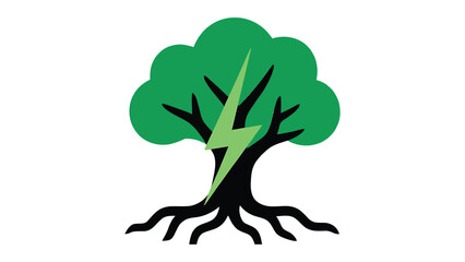Obraz premium Flat vector tree with roots shaped like lightning