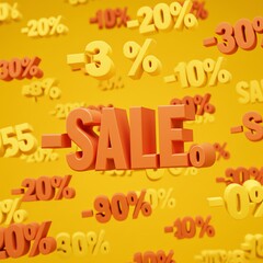 Sale sign with discount percentages on yellow background
