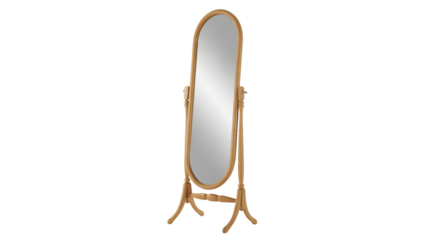 Elegant wood cheval mirror enhances bedroom vanity or dressing room style