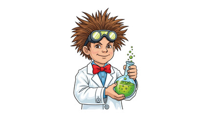 Young Scientist with Beaker: A young scientist stands proudly, clad in a lab coat and goggles, clutching a bubbling beaker, inviting viewers into the captivating world of science and discovery.