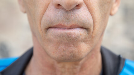 Closeup view mouth of caucasian man.
