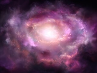 Fototapeta premium Vibrant cosmic galaxy with bright central core surrounded by colorful nebula and star dust in deep space scene