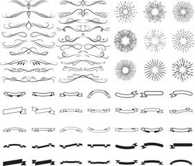 Flourishing decorative elements for retro design. Ornaments in the form of patterns, swirls, and flourishes. Vintage borders, frames, and patterns for invitations and certificates. A vector set.