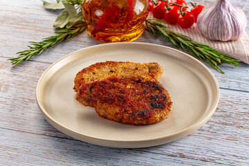 Breaded meat fillet escalope schnitzel