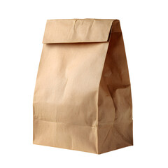 Brown paper shopping bag with handles isolated on transparent background, eco friendly packaging for retail, groceries, and takeaway food

