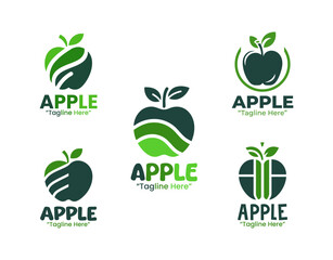 5 Green Apple Logo Set Fresh Fruit Branding Logo Collection