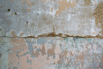 Old weathered wall with peeling paint, exposed bricks, and a vintage red power switch. Rustic textures and decay details create an industrial, urban, and grunge background for design use.