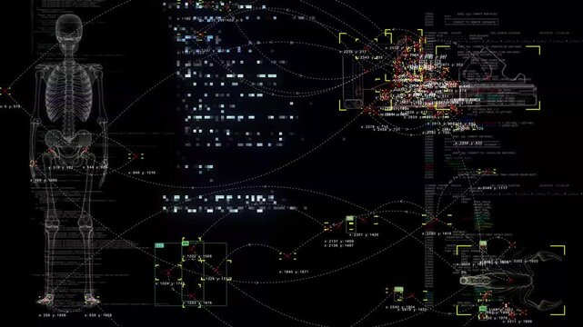 Biomechanical threat analysis using artificial intelligence: human skeleton, firearms in virtual space.