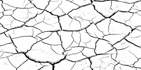 High contrast cracked dry earth texture background, abstract black and white pattern with natural fissures and rough surface design, perfect for grunge, rustic, and organic creative projects.