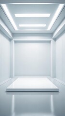 Futuristic minimalist background with a blank white stage and clean lines