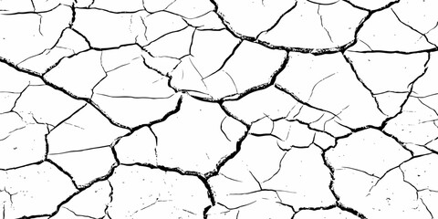 High contrast cracked dry earth texture background, abstract black and white pattern with natural fissures and rough surface design, perfect for grunge, rustic, and organic creative projects.