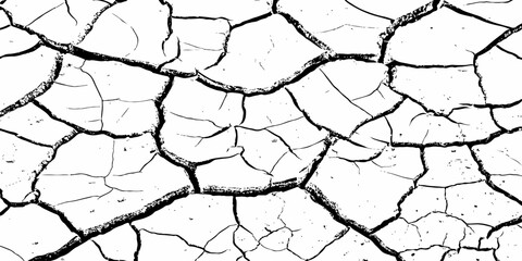 High contrast cracked dry earth texture background, abstract black and white pattern with natural fissures and rough surface design, perfect for grunge, rustic, and organic creative projects.