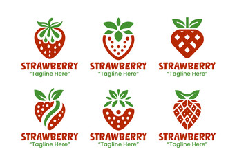 6 Strawberry Logo Set Berry Fruit Branding Logo Collection