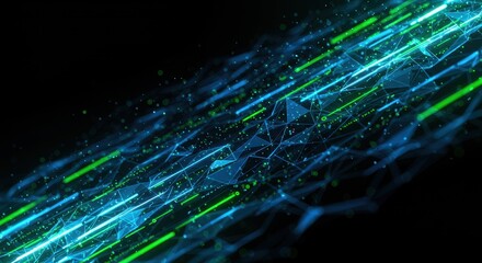 Dynamic Cascade of Glitching Blue and Green Digital Light Streams.