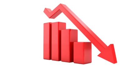 Stock market business graph chart with an upward red arrow signifying financial success and growth on a white background illustration