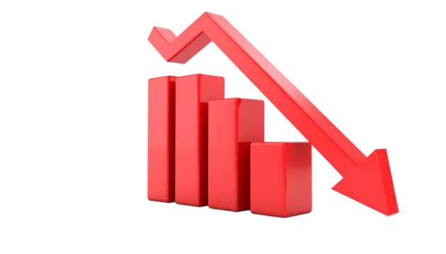 Stock market business graph chart with an upward red arrow signifying financial success and growth on a white background illustration