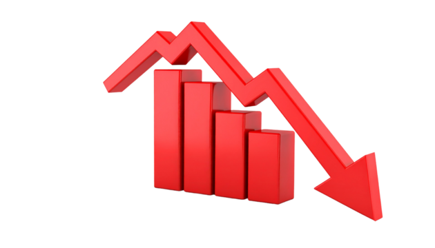 Stock market business graph chart with an upward red arrow signifying financial success and growth on a white background illustration