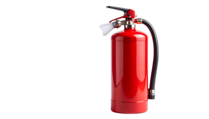 Red emergency fire extinguisher equipment isolated on white for safety and protection