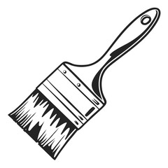 Black and white illustration of a paintbrush with textured bristles on a white background paint brush