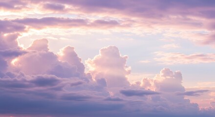 Ethereal Cloudscape - Pastel Skies and Sunlit Cumulus Clouds at Golden Hour.