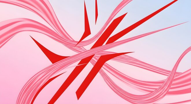 Dynamic Red Abstract Lines and Sharp Geometric Shapes on Soft Pink and Blue Gradient Background, Perfect for Modern Art, Digital Illustration, Creative Posters, and Futuristic Visual Design

 - Powered by Adobe