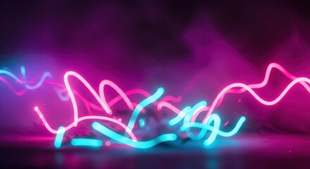 Ethereal Neon Light Trails Dance Through Hazy, Vibrant Purple and Blue Smoke.