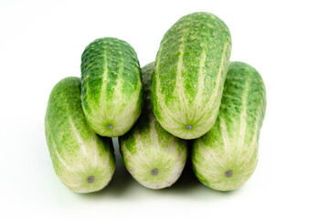 Gherkins Isolated, Farm cucumbers on white background